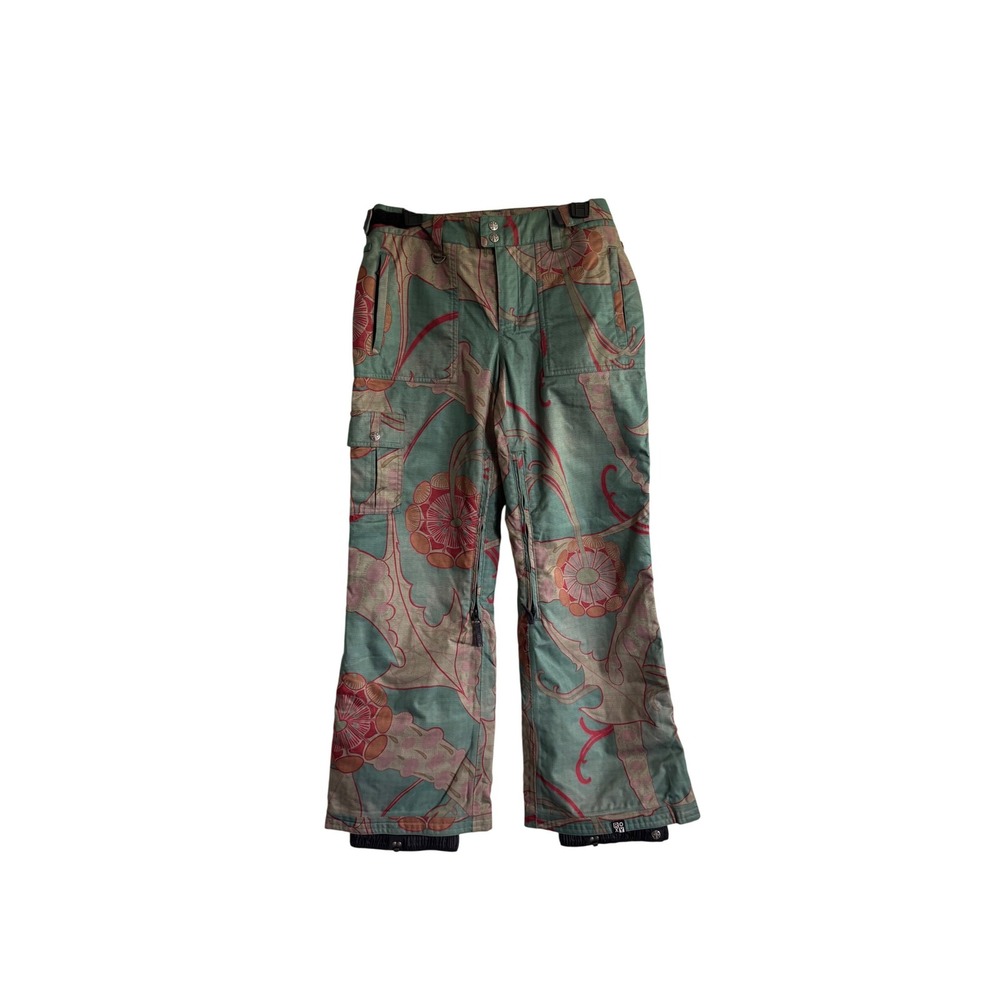Roxy Womens Teal Pink Floral Psychedelic Ripstop Snowboard Ski Pants Cargo
